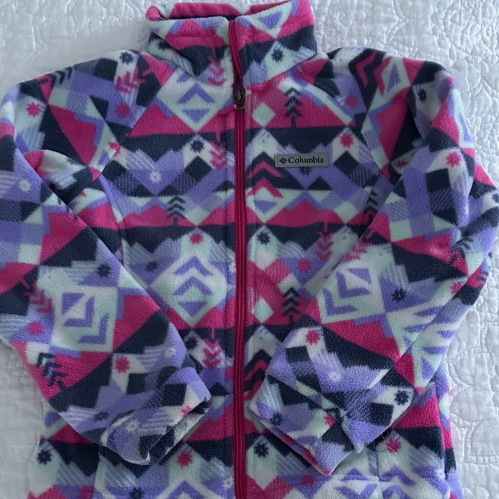 Columbia Multicolor Geometric Girls Fleece Jacket 7-8
